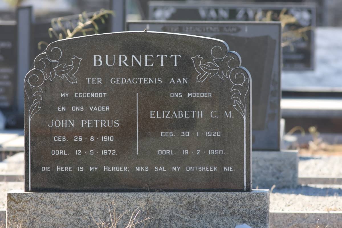 BURNETT John Petrus 1910-1972 &amp; Elizabeth C.M. 1920-1990
