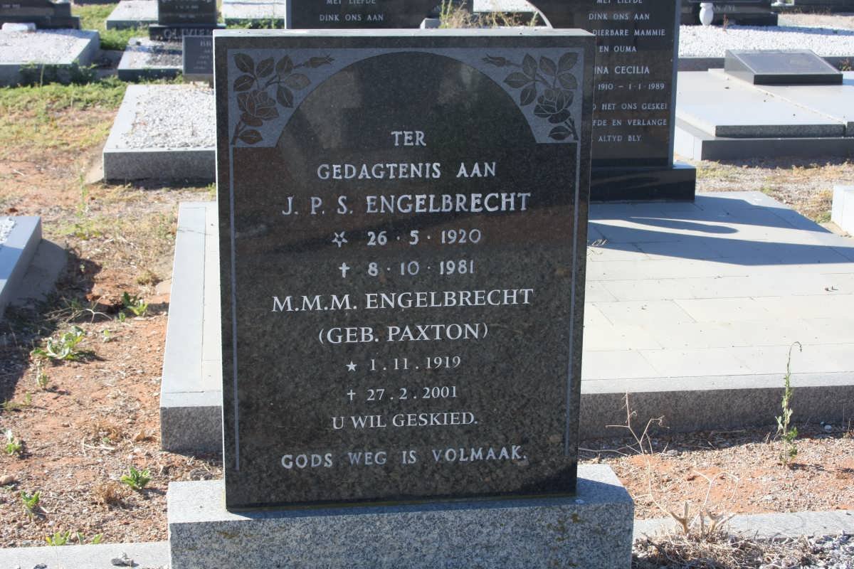 ENGELBRECHT  J.P.S. 1920-1981 &amp; M.M.M. PAXTON 1919-2001