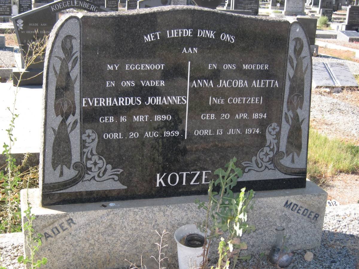KOTZE Everhardus Johannes 1890-1959 &amp; Anna Jacoba Aletta COETZEE 1894-1974