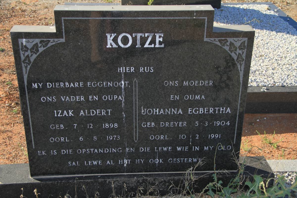 KOTZÉ Izak Aldert 1898-1973 &amp; Johanna Egbertha  DREYER 1904-1991