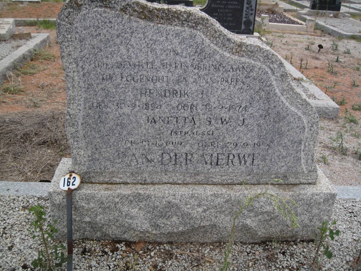 MERWE Hendrik J., van der 1894-1974 &amp; Janetta S.W.J. STRAUSS 1919-1976