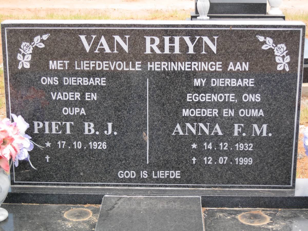 RHYN Piet B.J., van 1926- &amp; Anna F.M. 1932-1999