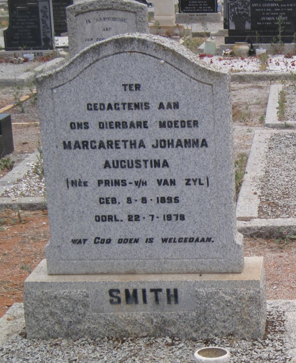 SMITH  Margaretha Johanna Augustina nee PRINS formerly VAN ZYL 1895-1978