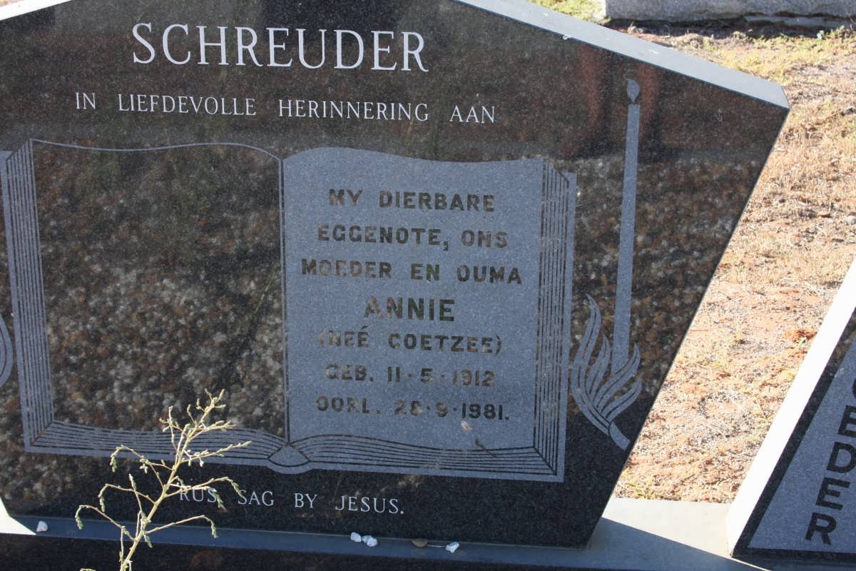 SCHREUDER Annie nee COETZEE 1912-1981