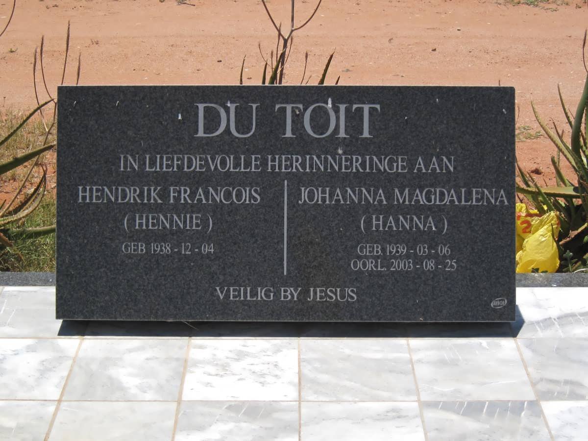 TOIT Hendrik Francois, du 1938- &amp; Johanna Magdalena 1939-2003