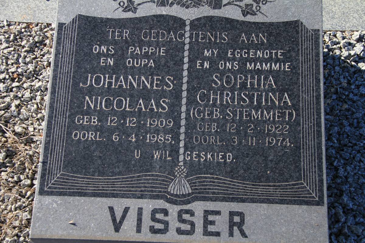 VISSER Johannes Nicolaas 1909-1985 &amp; Sophia Christina STEMMET 1922-1974