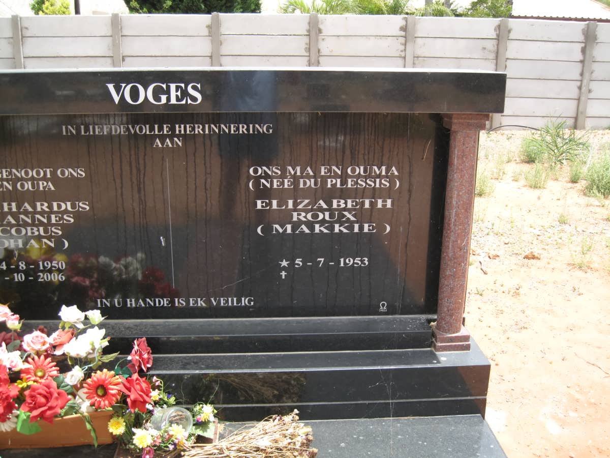 VOGES Elizabeth Roux nee DU PLESSIS 1953-