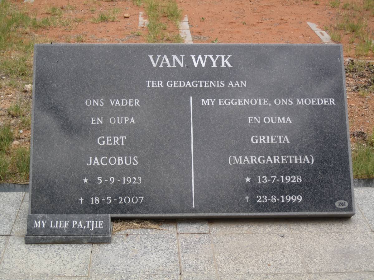 WYK Gert Jacobus, van 1923-2007 &amp; Margaretha 1928-1999