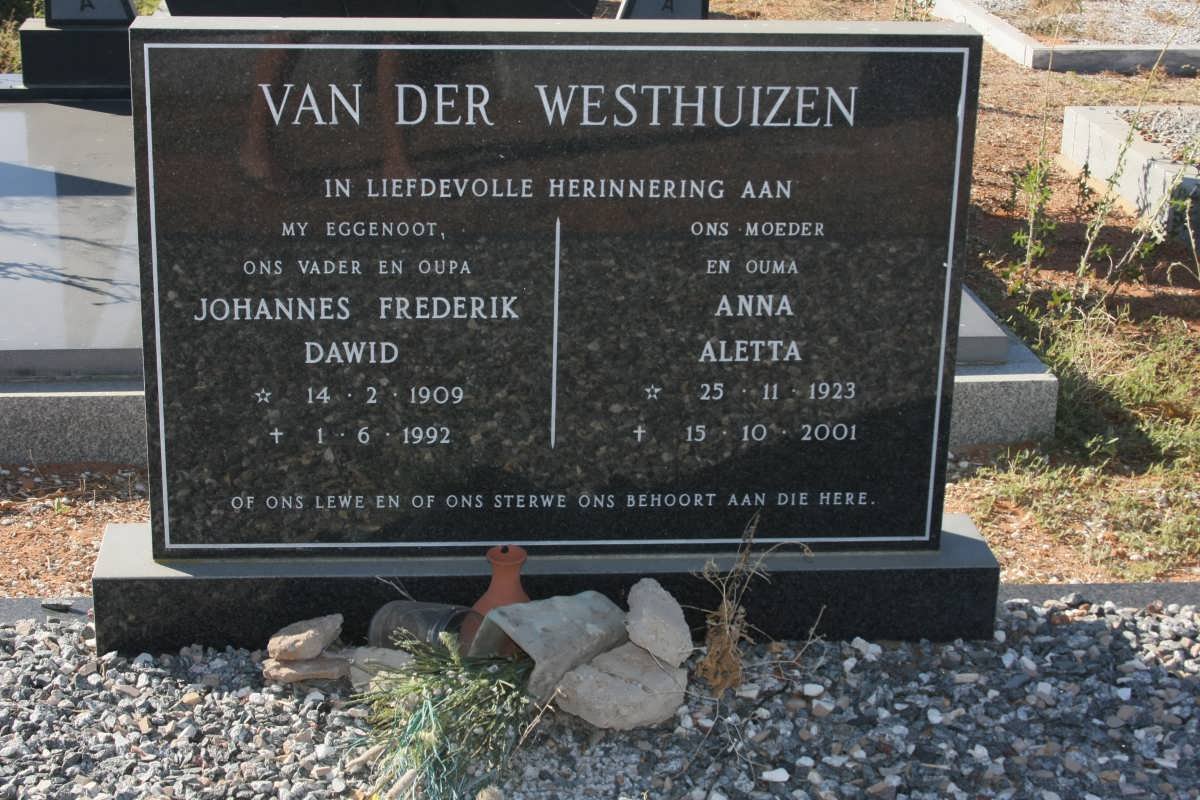 WESTHUIZEN Johannes Frederik Dawid, van der 1909-1976 &amp; Anna Aletta 1923-2001