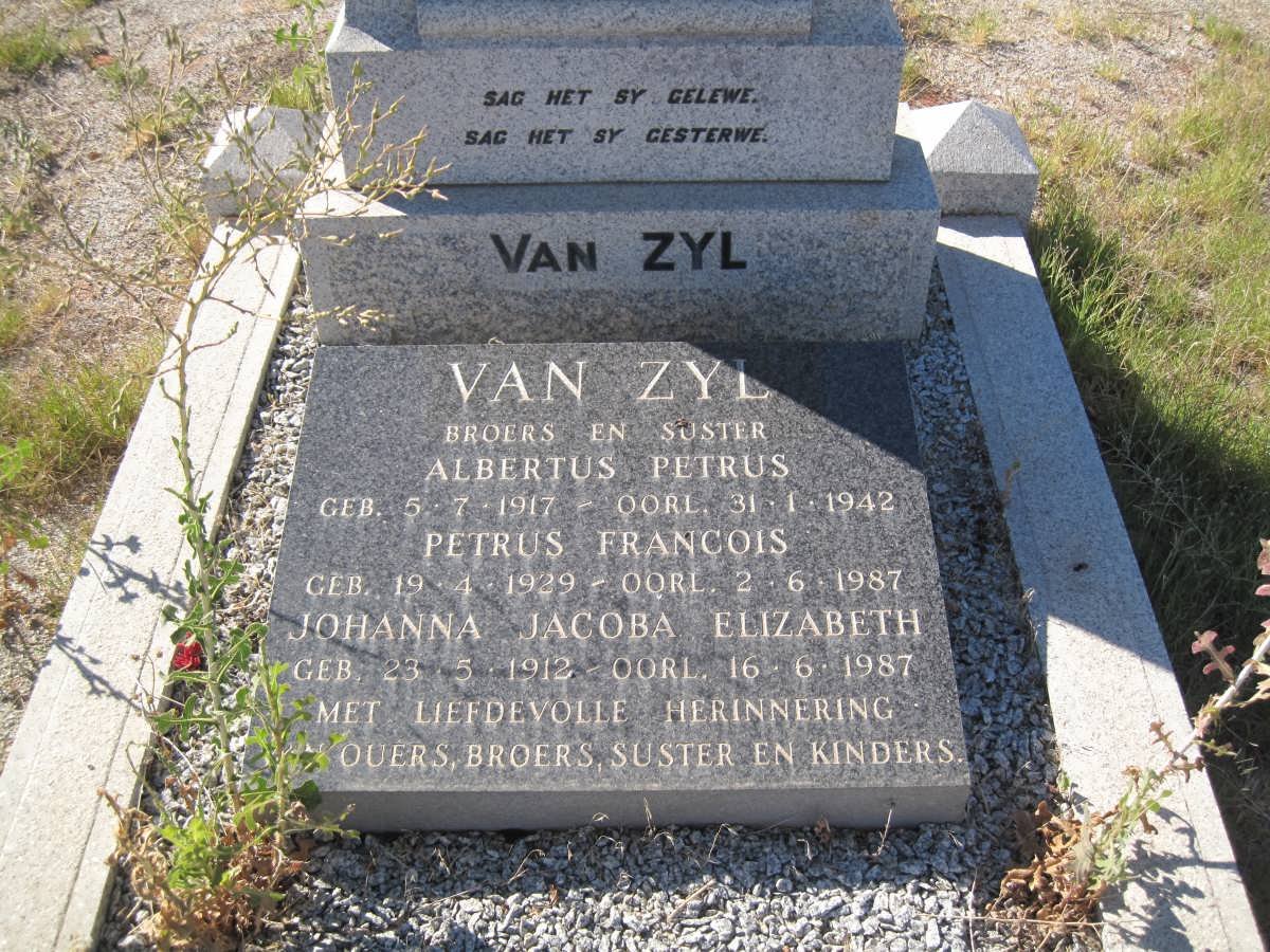 ZYL Petrus Francois, van 1929-1987 :: VAN ZYL Johanna Jacoba Elizabeth 1912-1987 :: VAN ZYL Albertus Petrus 1917-1942