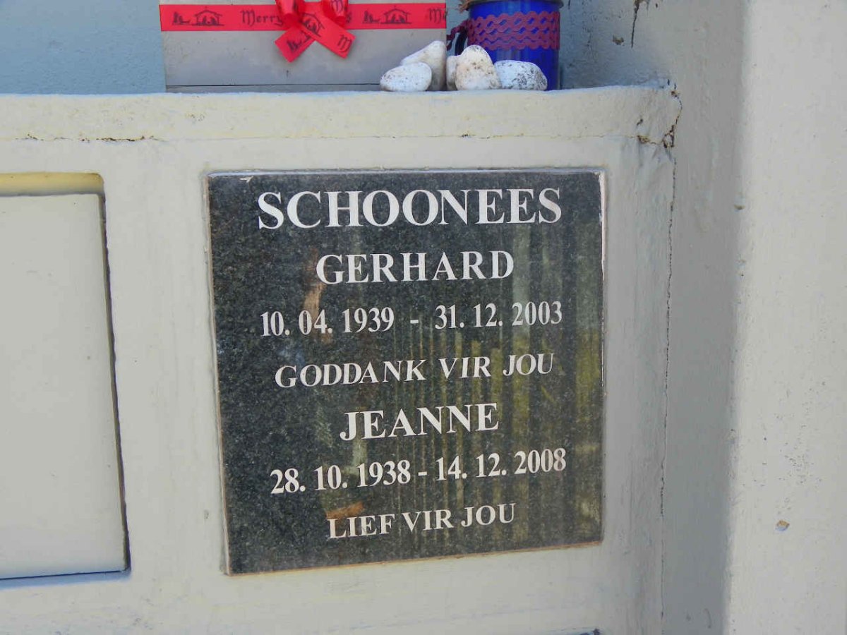 SCHOONEES Gerhard 1939-2003 &amp; Jeanne 1938-2008