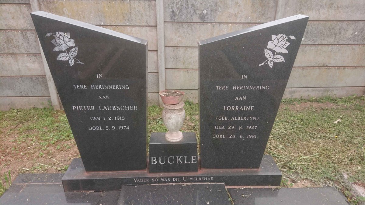 BUCKLE Pieter Laubscher 1915-1974 &amp; Lorraine ALBERTYN 1927-1981