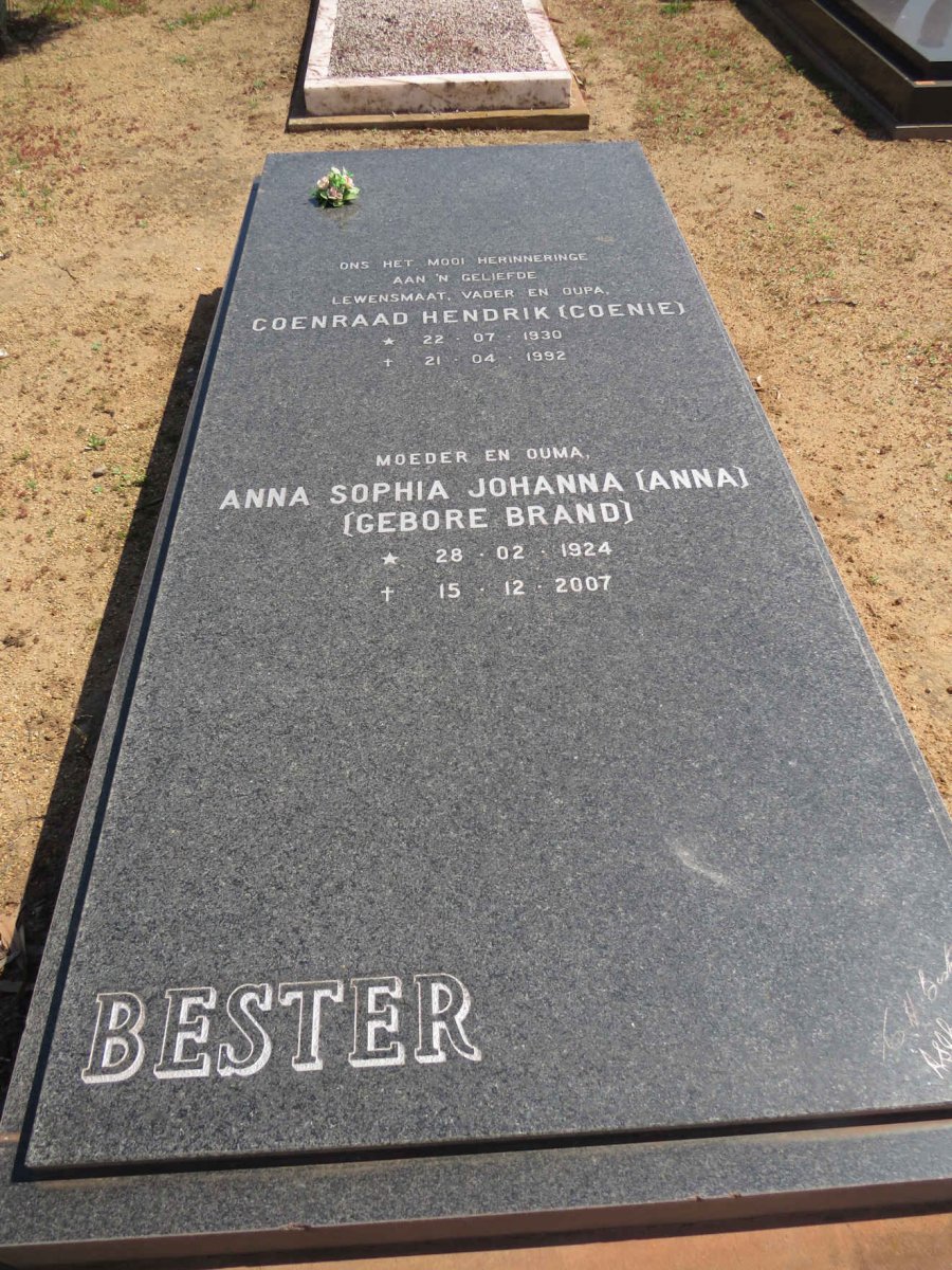 BESTER Coenraad Hendrik 1930-1992 &amp; Anna Sophia Johanna BRAND 1924-2007