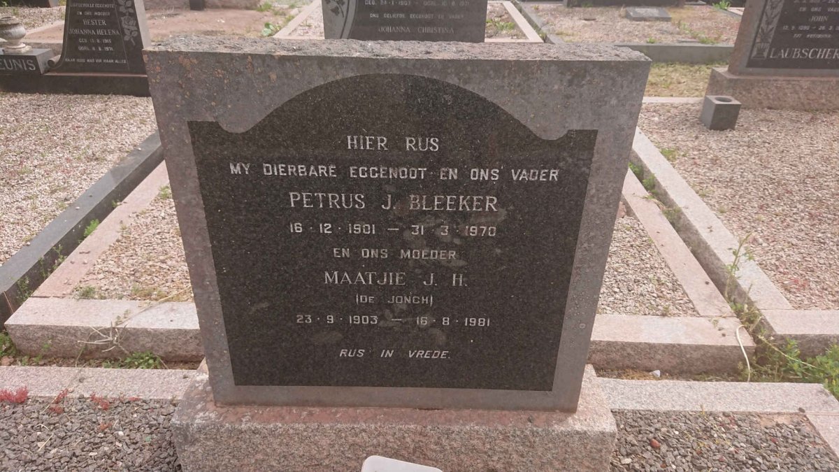 BLEEKER Petrus J. 1901-1970 &amp; Maatjie J.H. DE JONGH 1903-1981