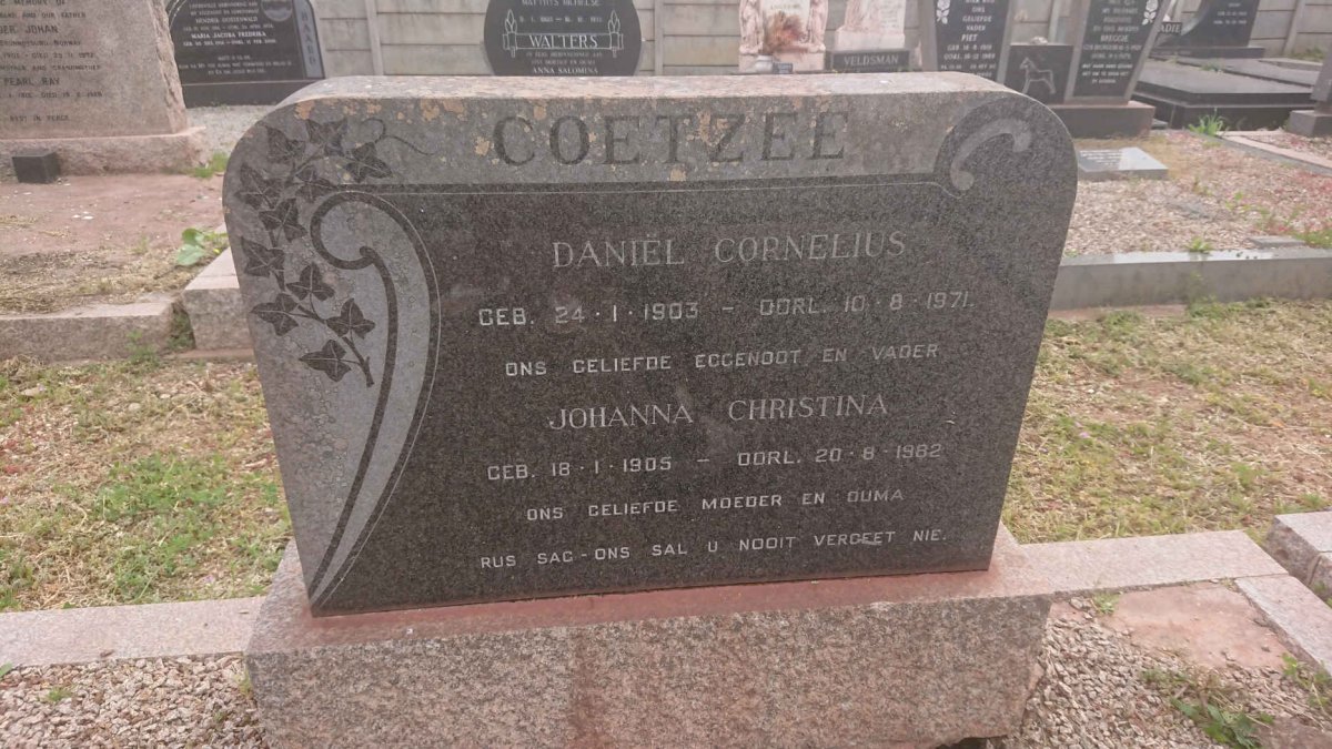 COETZEE Daniël Cornelius 1903-1971 &amp; Johanna Christina 1905-1982