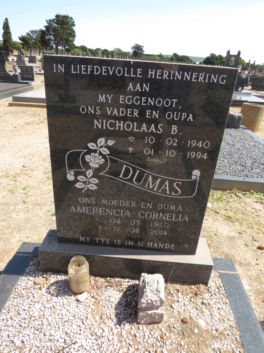 DUMAS Nicholaas B. 1940-1994 &amp; Amerencia Cornelia 1940-2014