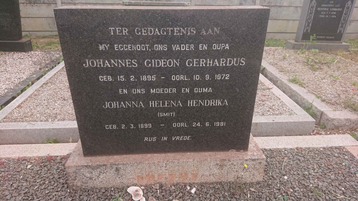 EHLERS Johannes Gideon Gerhardus 1895-1972 &amp; Johanna Helena Hendrika SMIT 1899-1981
