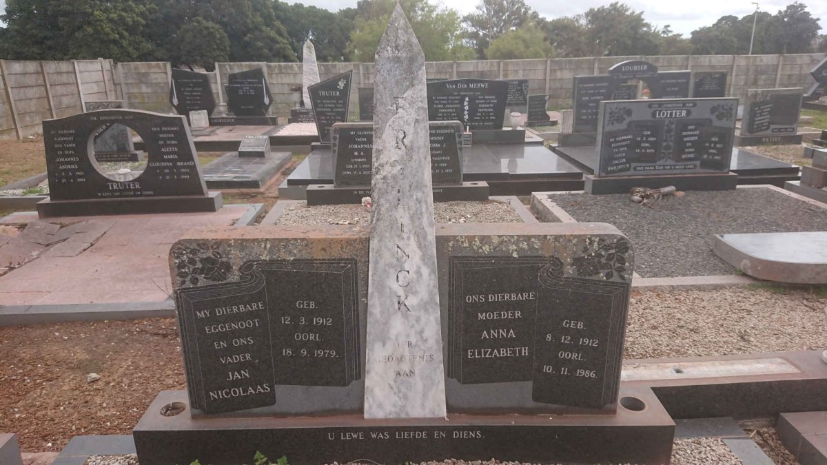 FRYLINCK Jan Nicolaas 1912-1979 &amp; Anna Elizabeth 1912-1986