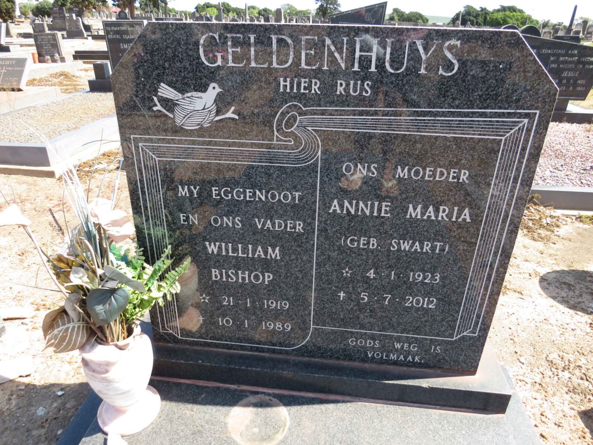 GELDENHUYS William Bishop 1919-1989 &amp; Annie Maria SWART 1923-2012