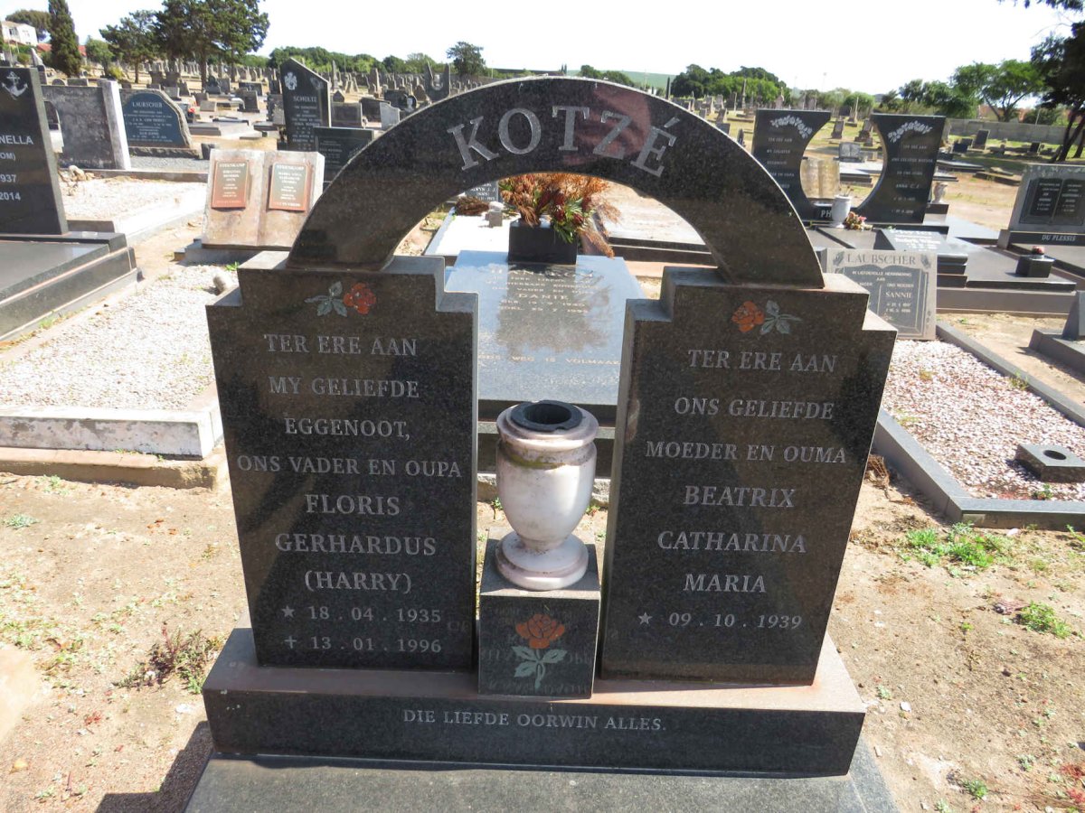 KOTZE Floris Gerhard 1935-1996 &amp; Beatrix Catharina Maria 1939-