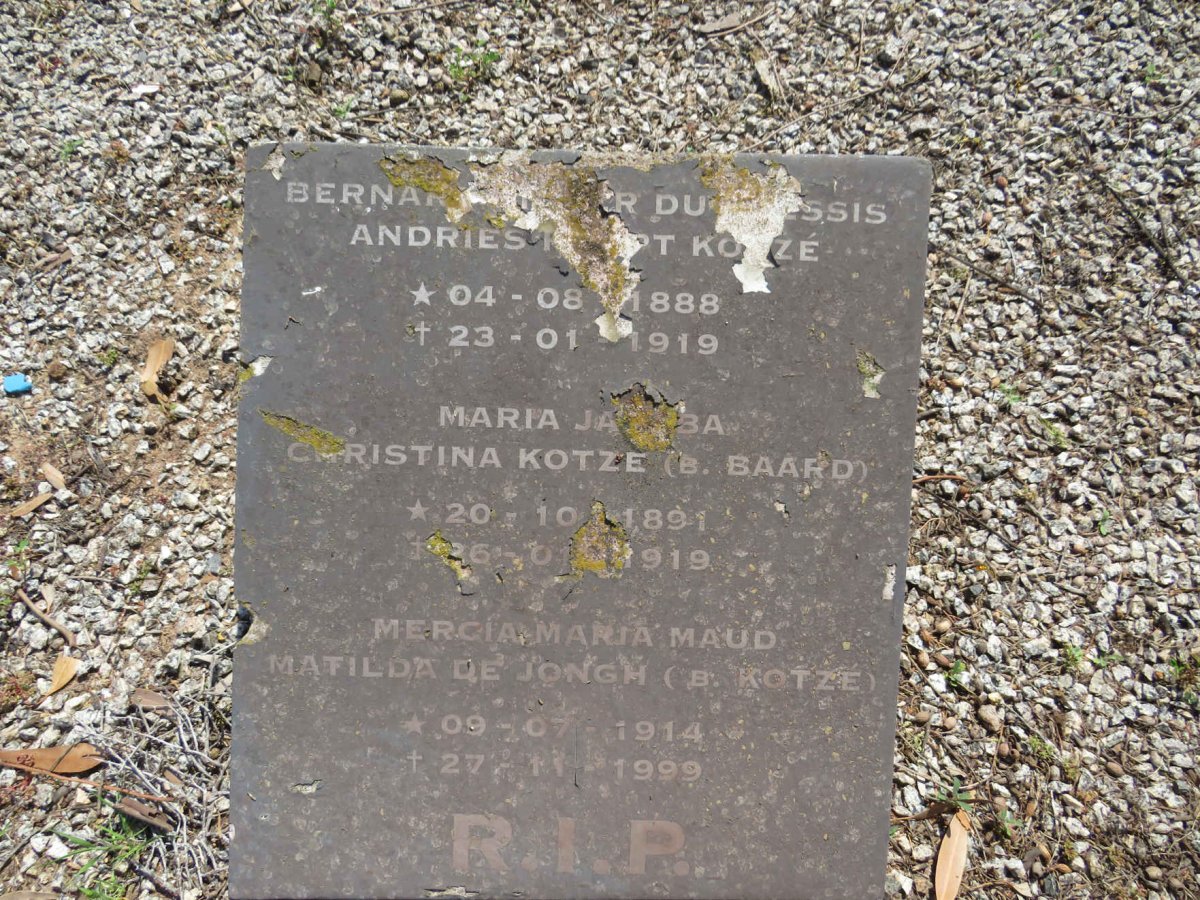 KOTZÉ Bernar? Du Plessis Andries Haupt 1888-1919 &amp; Maria Jacoba Christina BAARD 1891-1919