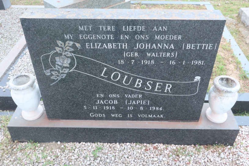 LOUBSER Jacob 1918-1984 &amp; Elizabeth Johanna WALTERS 1918-1981