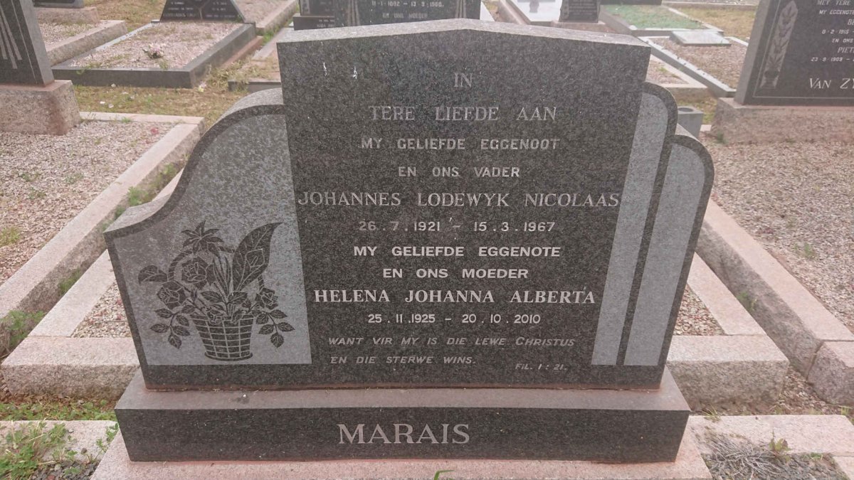 MARAIS Johannes Lodewyk Nicolaas 1921-1967 &amp; Helena Johanna Alberta 1925-2010