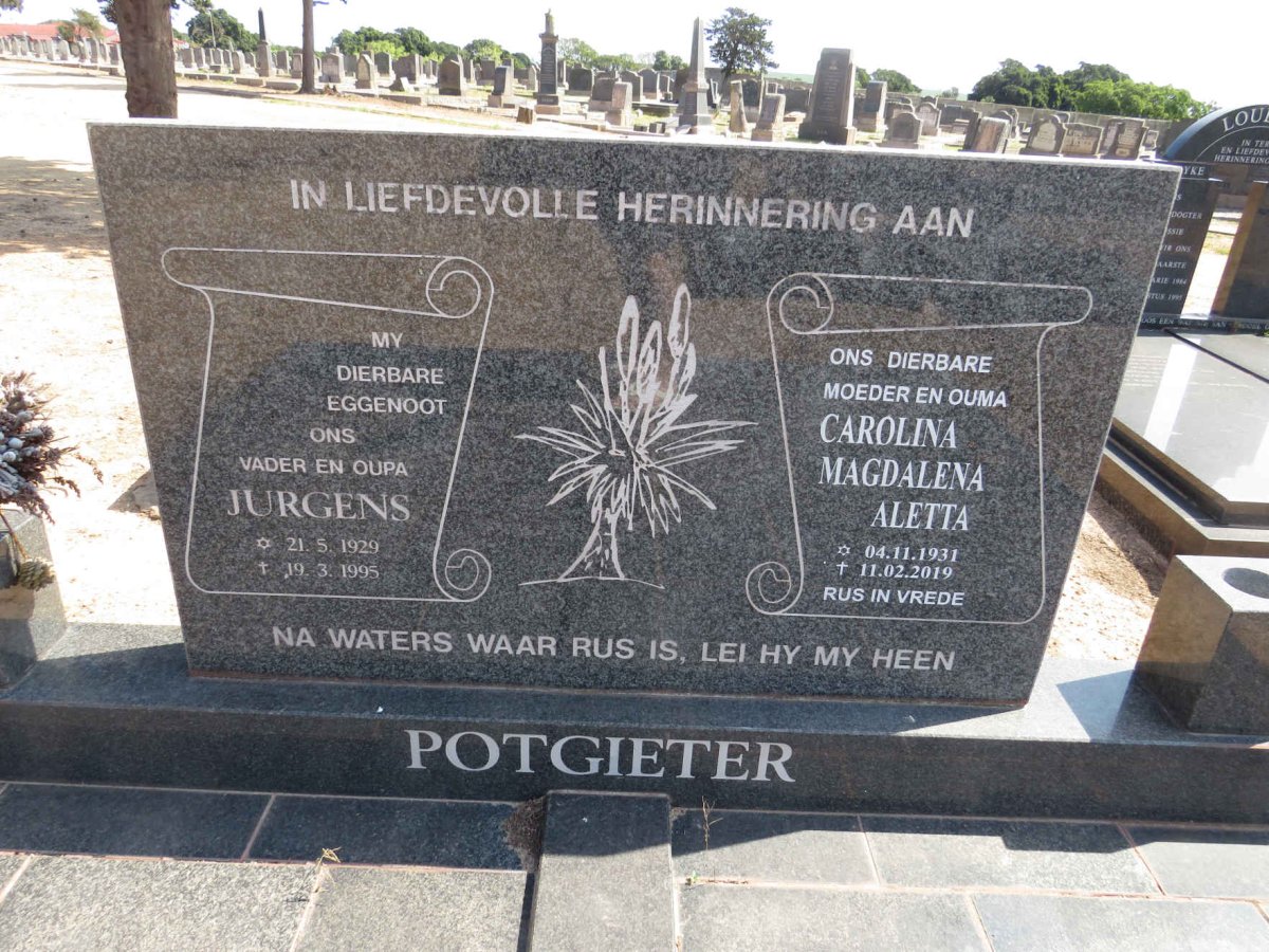 POTGIETER Jurgens 1929-1995 &amp; Carolina Magdalena Aletta 1931-2019