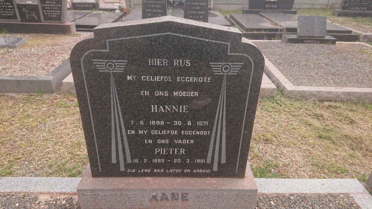 RABE Pieter 1895-1981 &amp; Hannie 1898-1971