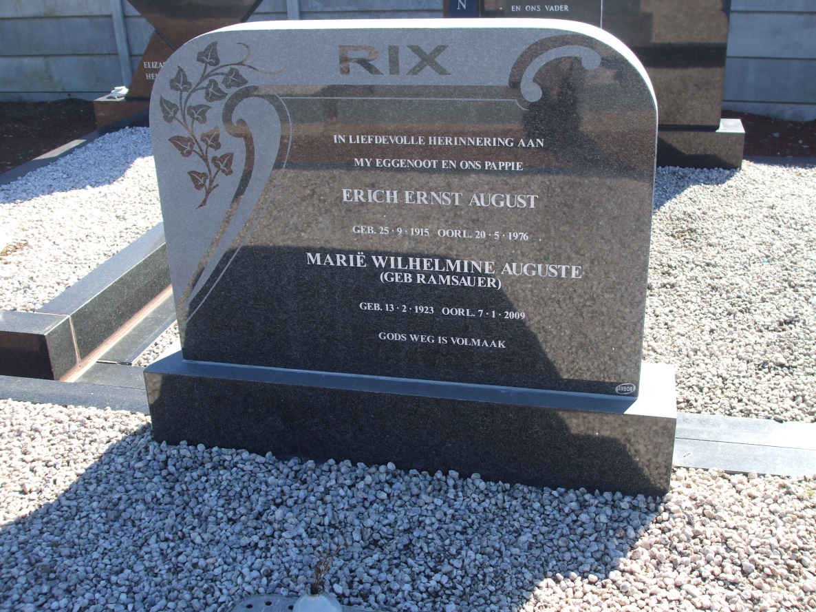 RIX Erich Ernst August 1915-1976 &amp; Marie Wilhelmine Auguste RAMSAUER 1923-2009