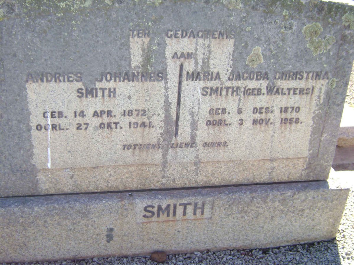 SMITH Andries Johannes 1872-1941 &amp; Maria Jacoba Christina WALTERS 1870-1958