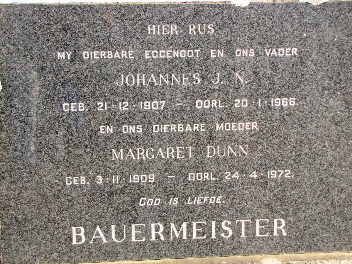 BAUERMEISTER Johannes J.N. 1907-1966 &amp; Margaret Dunn 1909-1972