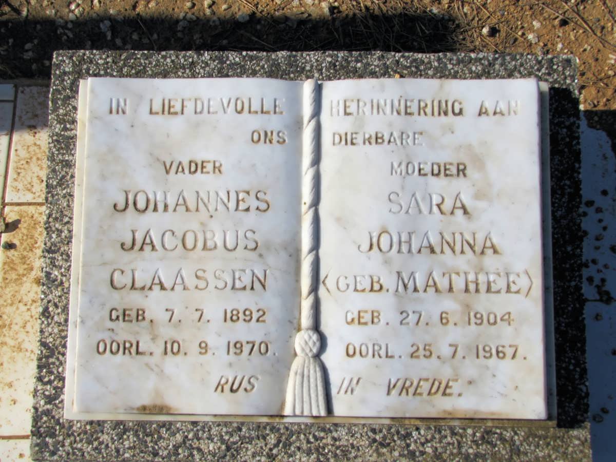 CLAASSEN Johannes Jacobus 1892-1970 &amp; Sara Johanna MATHEE 1904-1967