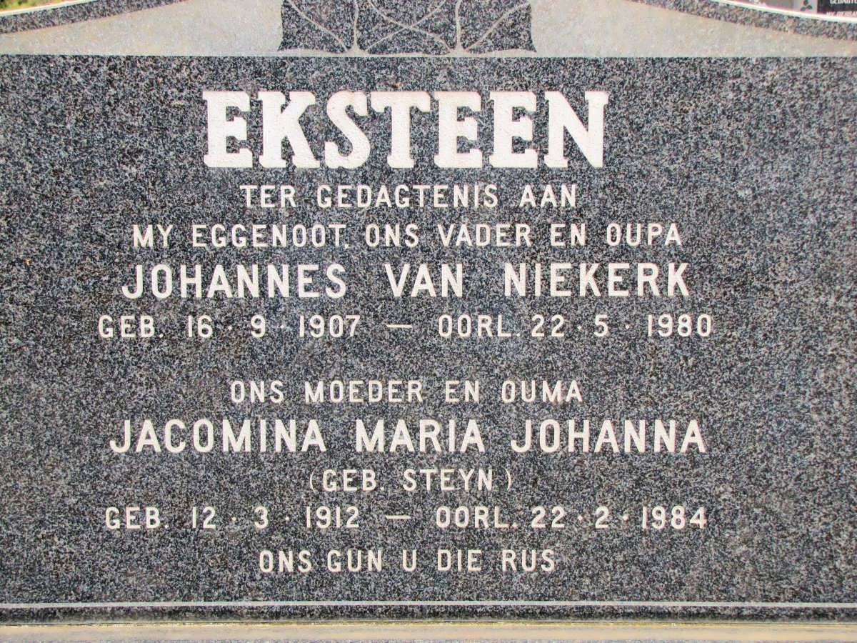 EKSTEEN Johannes van Niekerk 1907-1980 &amp; Jacomina Maria Johanna STEYN 1912-1984