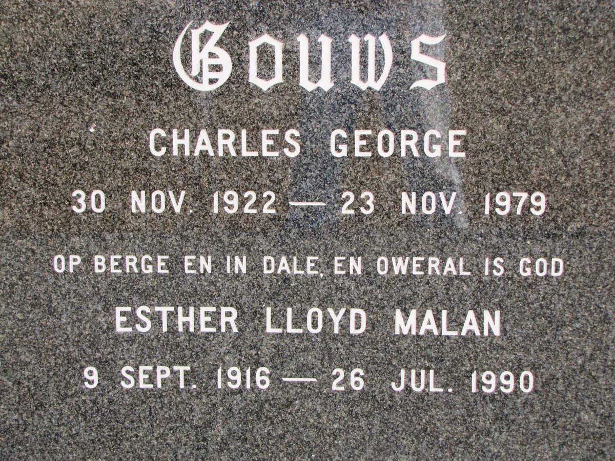 GOUWS Charles George 1922-1979 &amp; Esther Lloyd Malan 1916-1990