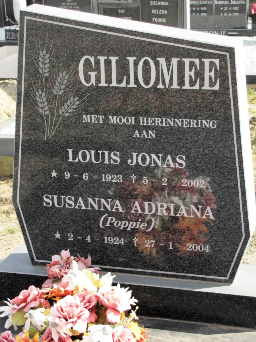 GILIOMEE Louis Jonas 1923-2002 &amp; Susanna Adriana 1924-2004