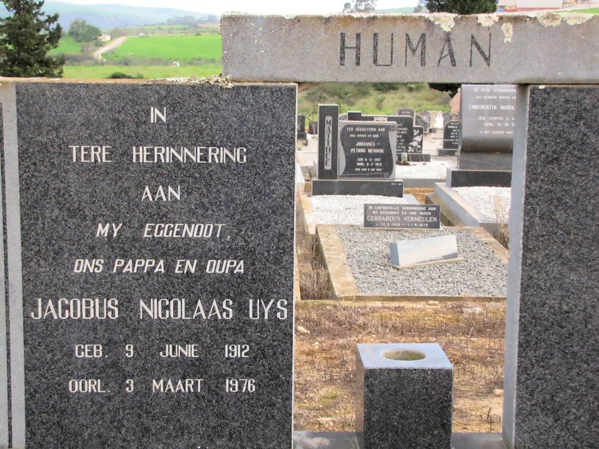 HUMAN Jacobus Nicolaas Uys 1912-1976