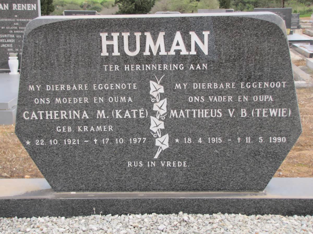 HUMAN Mattheus V.B. 1915-1990 &amp; Catherina M. KRAMER 1921-1977