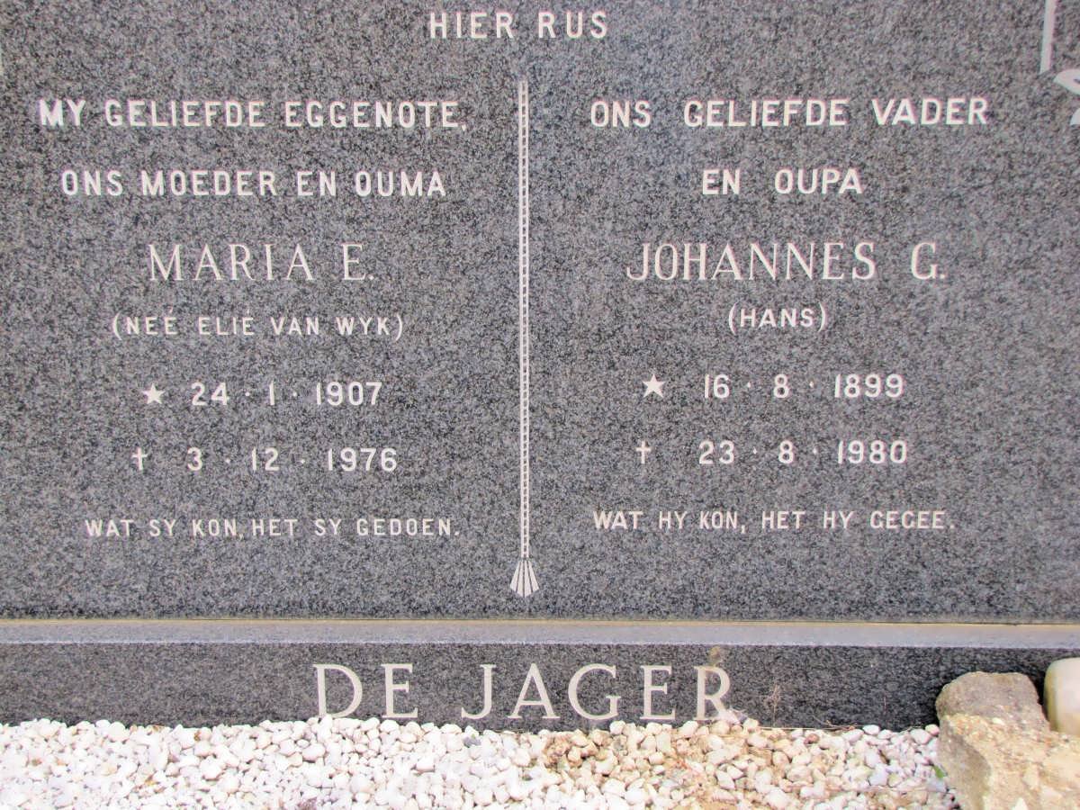 JAGER Johannes G., de 1899-1980 &amp; Maria E. van WYK 1907-1976