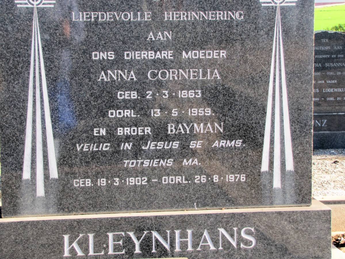 KLEYNHANS Anna Cornelia 1863-1959 :: KLEYNHANS Bayman 1902-1976