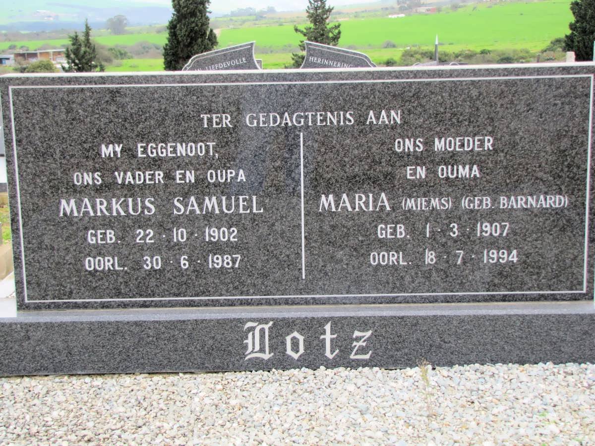 LOTZ Markus Samuel 1902-1987 &amp; Maria BARNARD 1907-1994