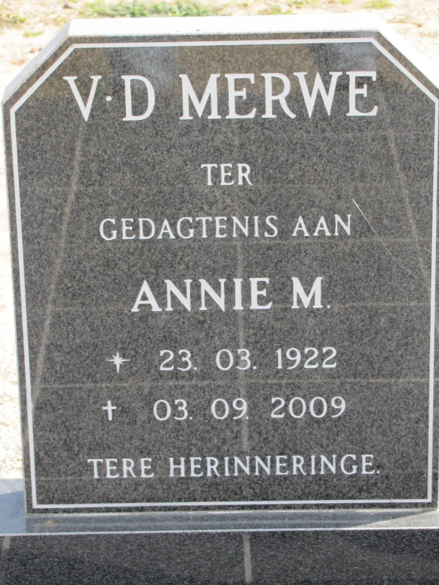 MERWE Annie M., v.d. 1922-2009