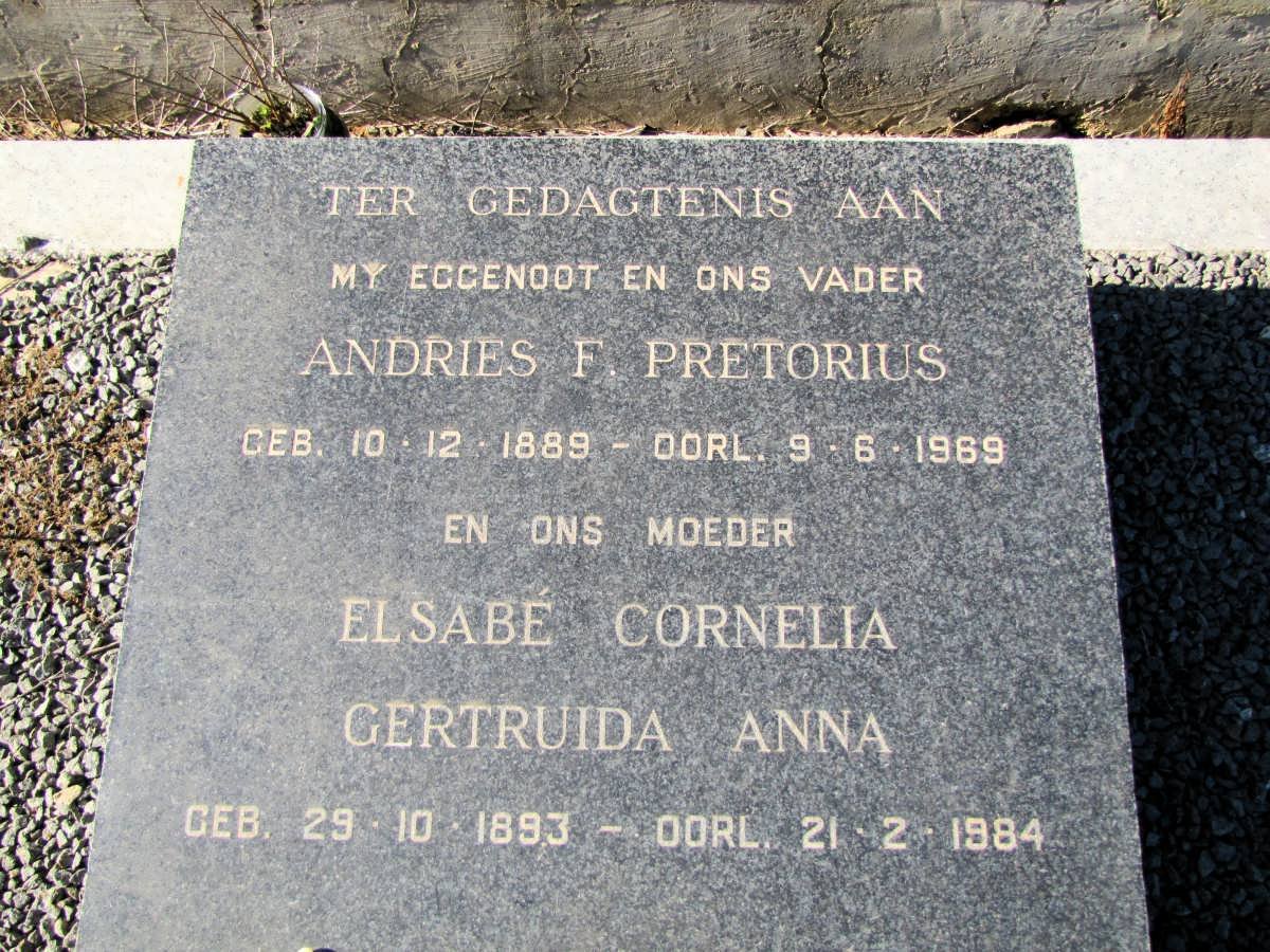 PRETORIUS Andries F. 1889-1969 &amp; Elsabé Cornelia Gertruida Anna1893-1984