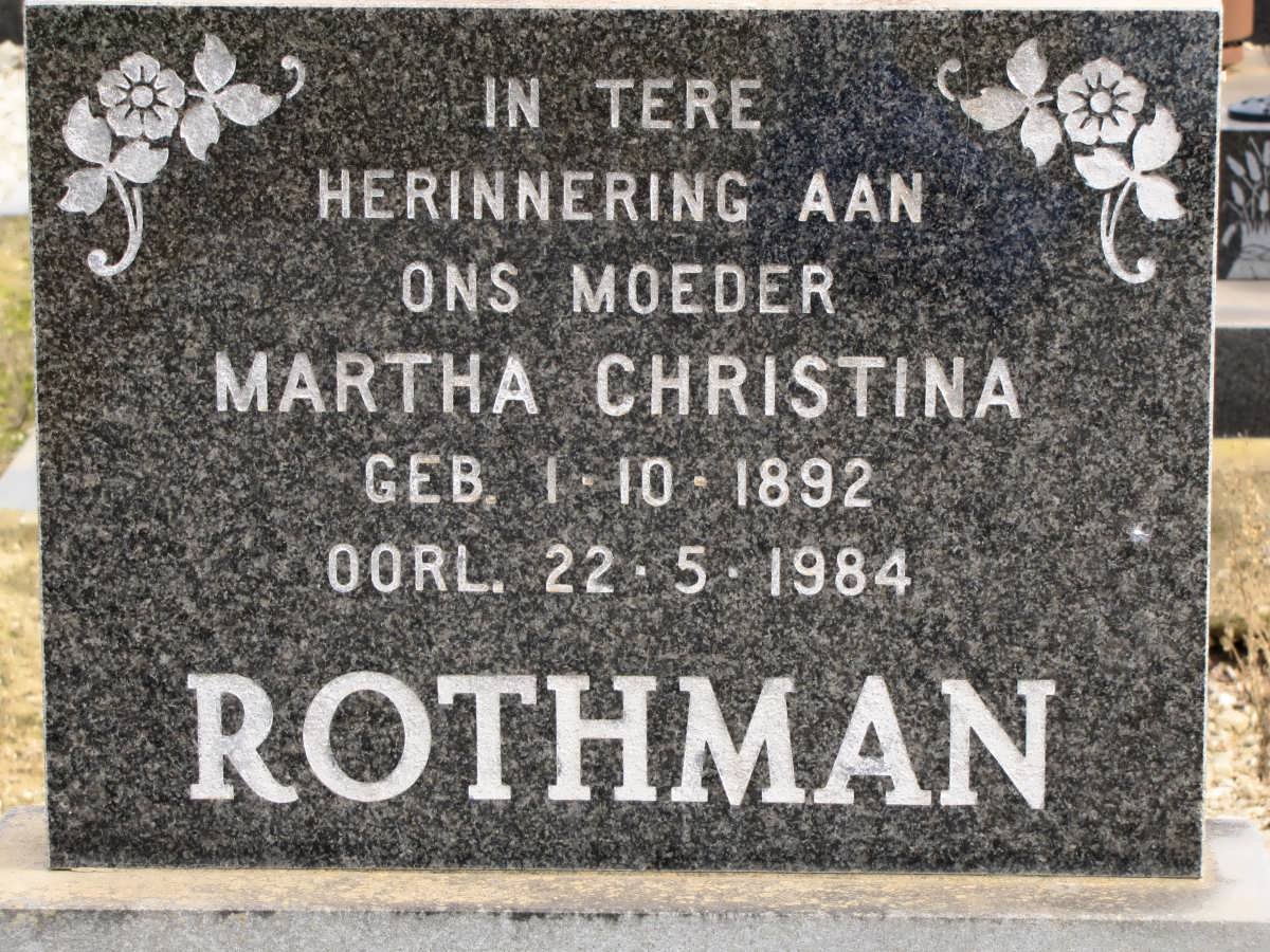 ROTHMAN Martha Christina 1892-1984