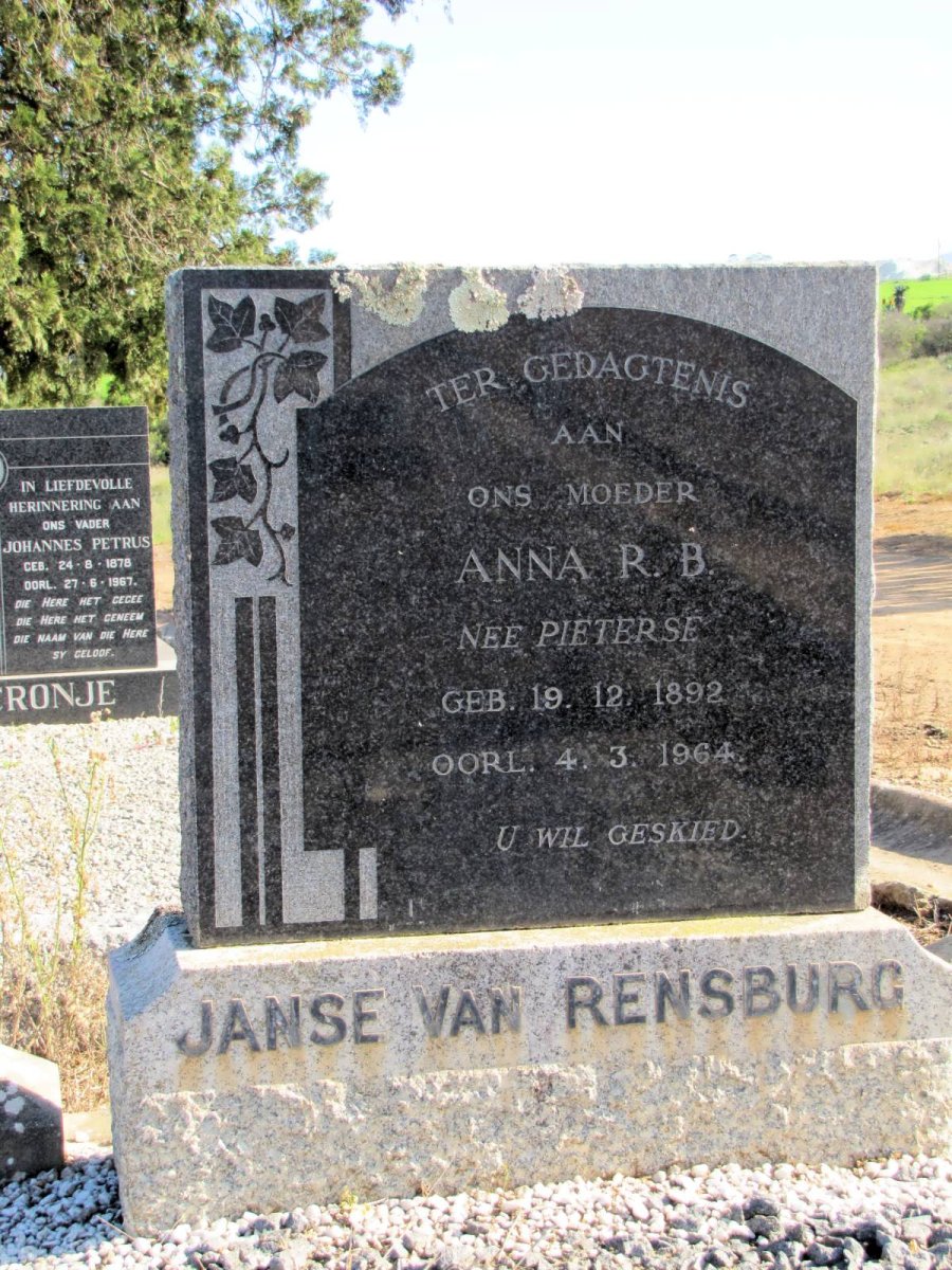 RENSBURG Anna R.B., Janse van nee PIETERSE 1892-1964