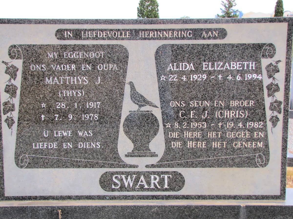 SWART Matthys J. 1917-1978 &amp; Alida Elizabeth 1929-1994 :: SWART C.F.J. 1953-1982