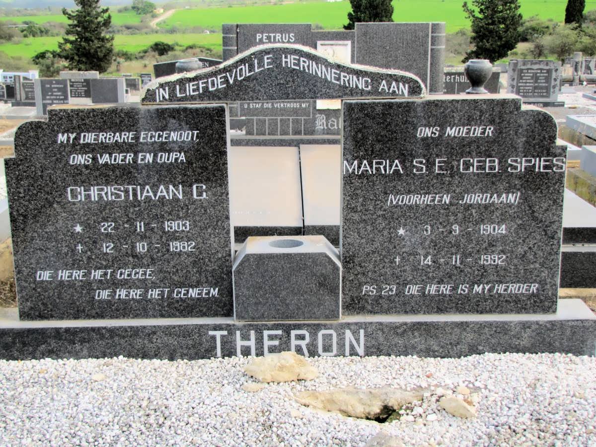 THERON Christiaan C. 1903-1982 &amp; Maria S.E. voorheen JORDAAN geb. SPIES 1904-1992