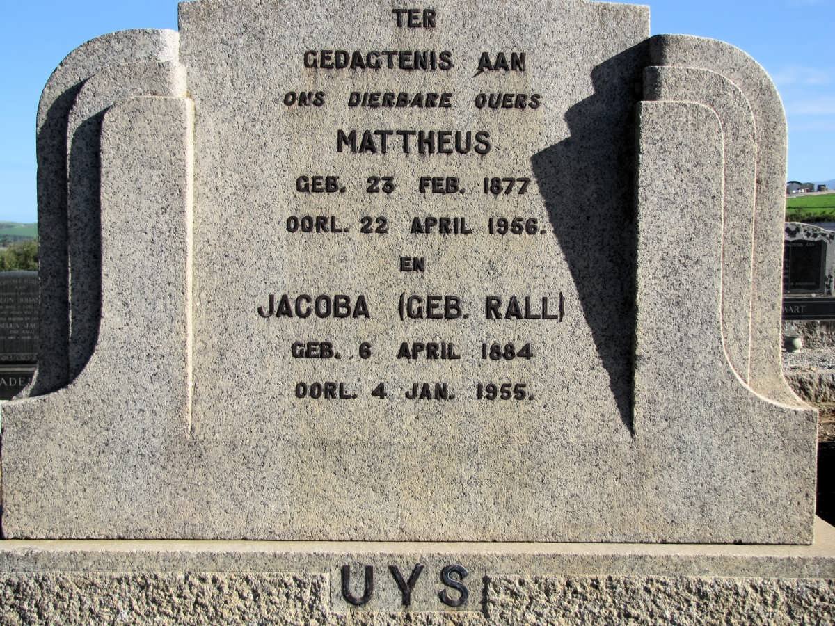 UYS Mattheus 1877-1956 &amp; Jacoba RALL 1884-1955
