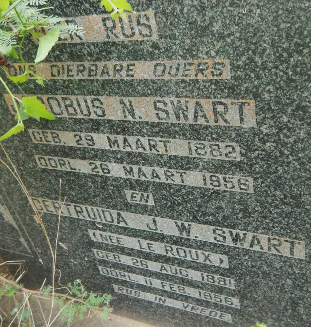 SWART Jacobus N. 1882-1956 &amp; Gertruida J.W. LE ROUX 1881-1956