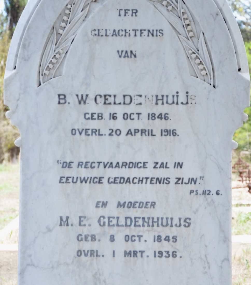 GELDENHUIJS B.W. 1846-1916 &amp; M.E. 1845-1936